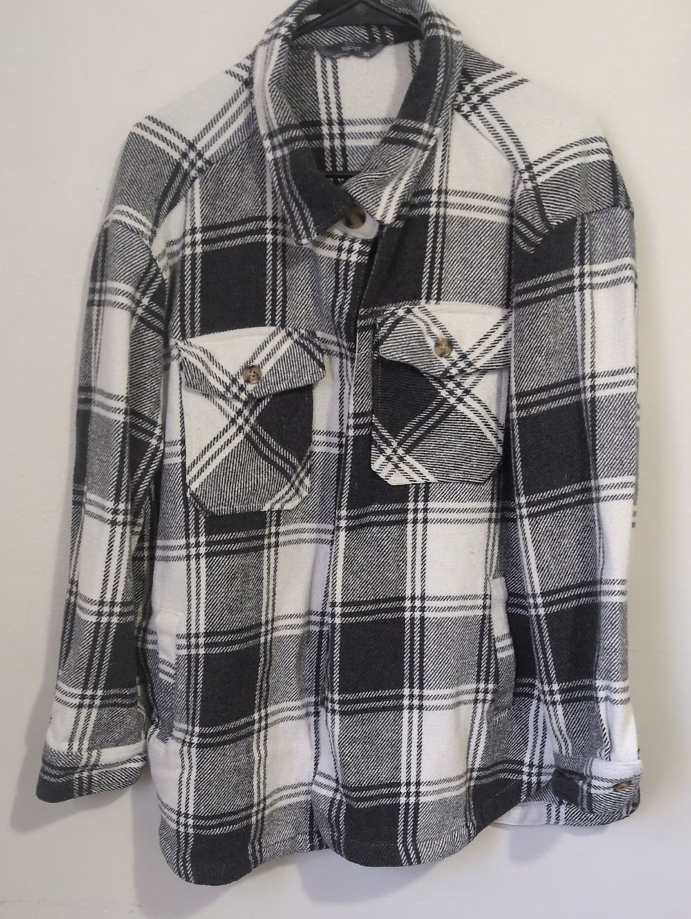Black & White Plaid Utility Shacket Jacket